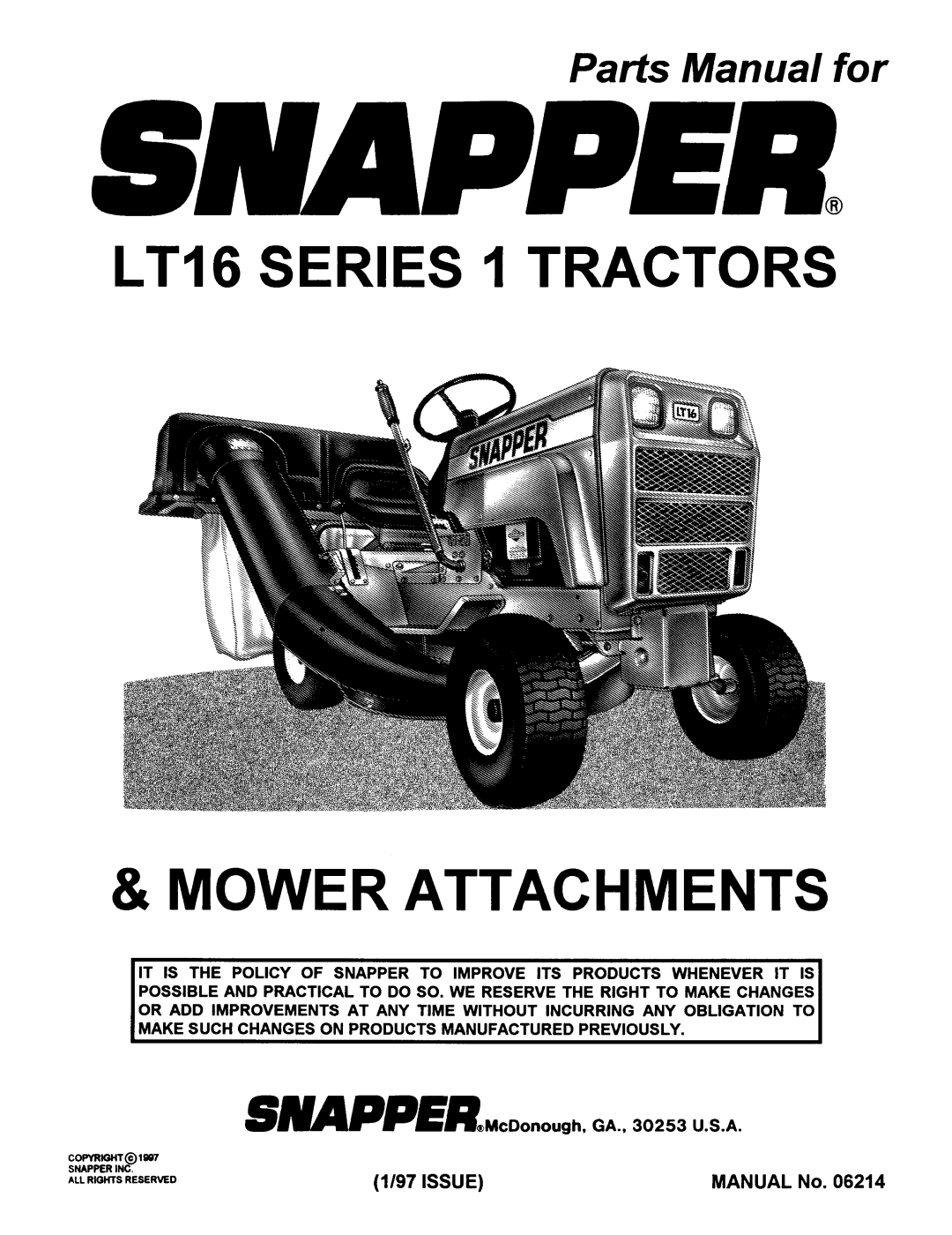 Snapper LT16 Series 1 manual 