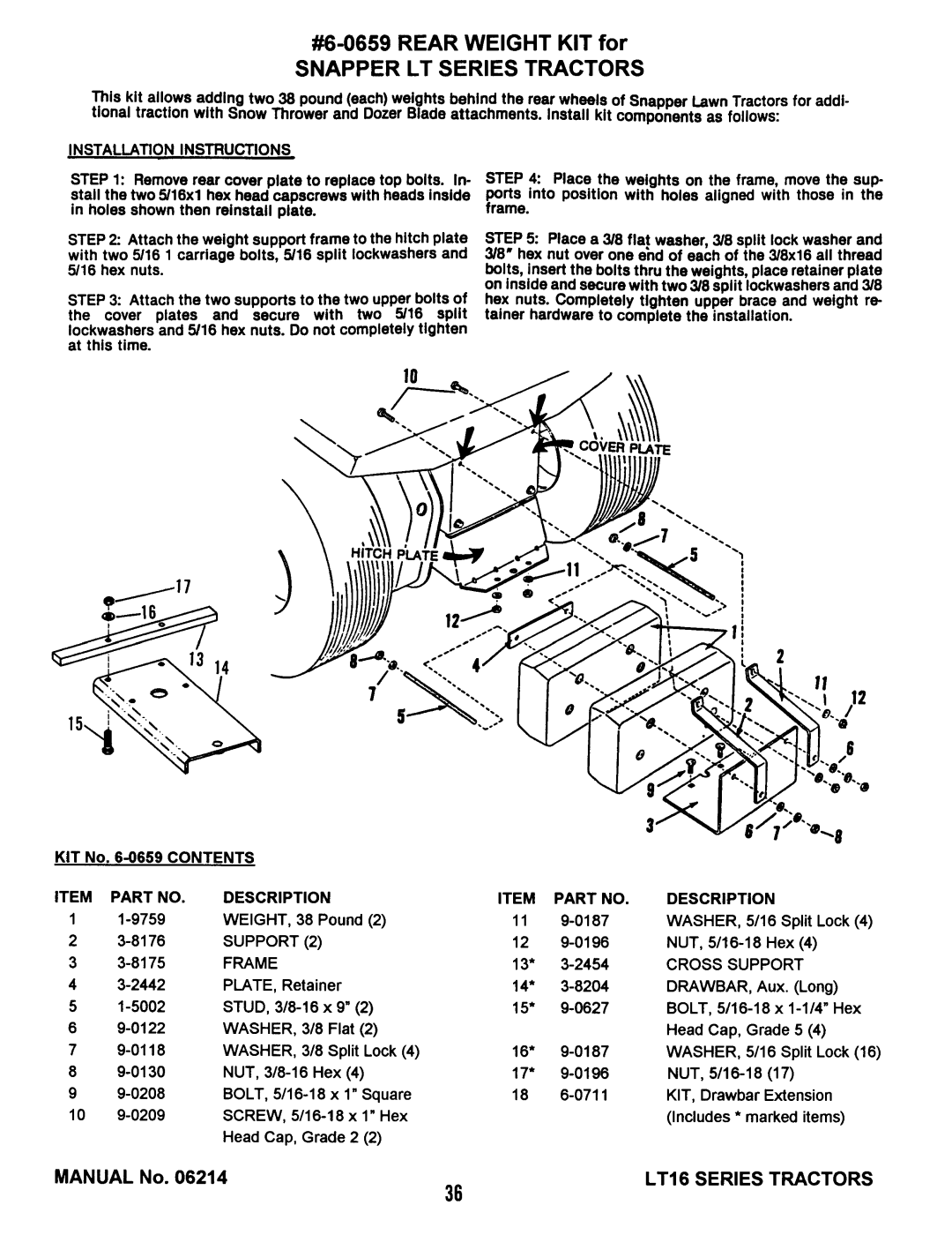 Snapper LT16 Series 1 manual 