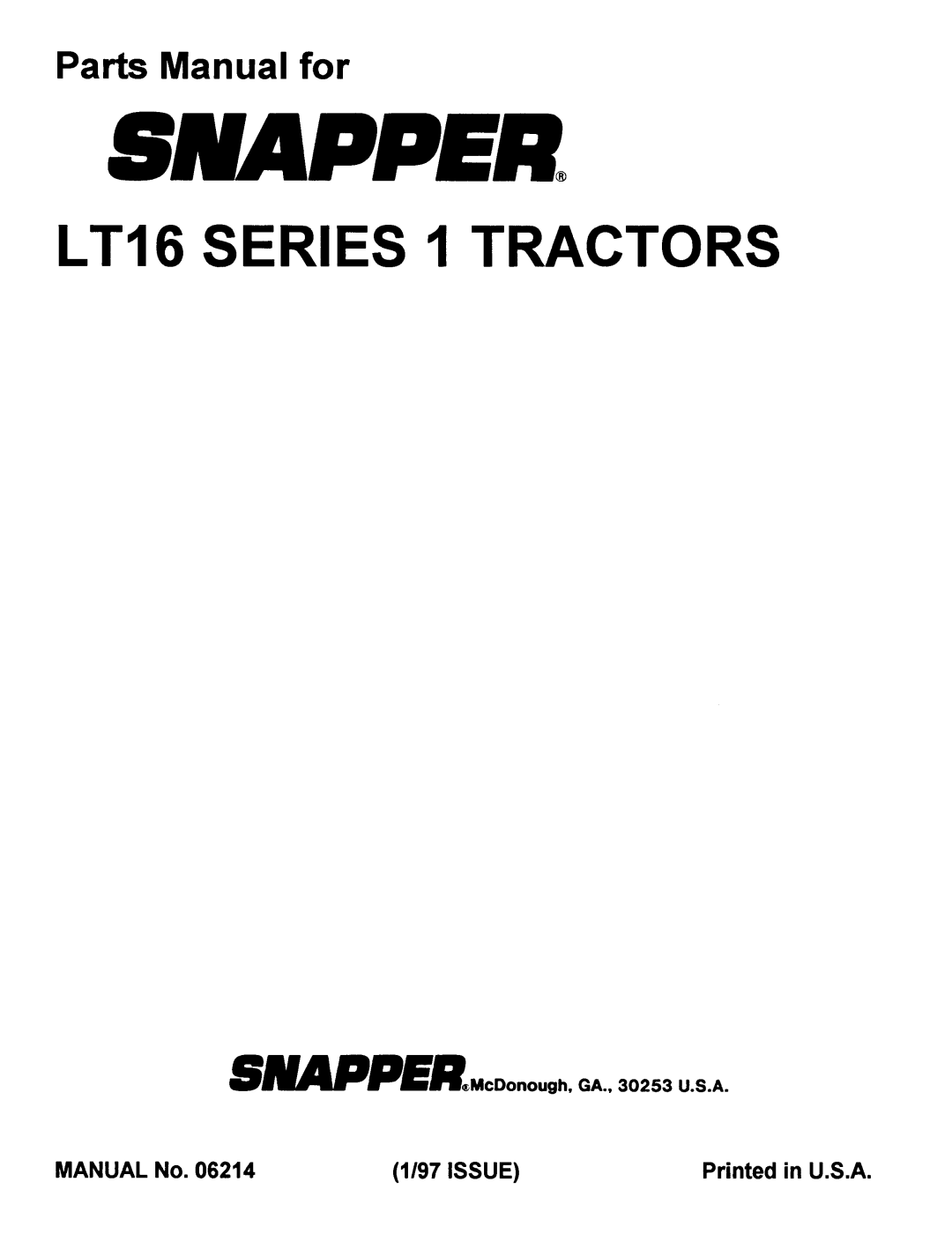 Snapper LT16 Series 1 manual 
