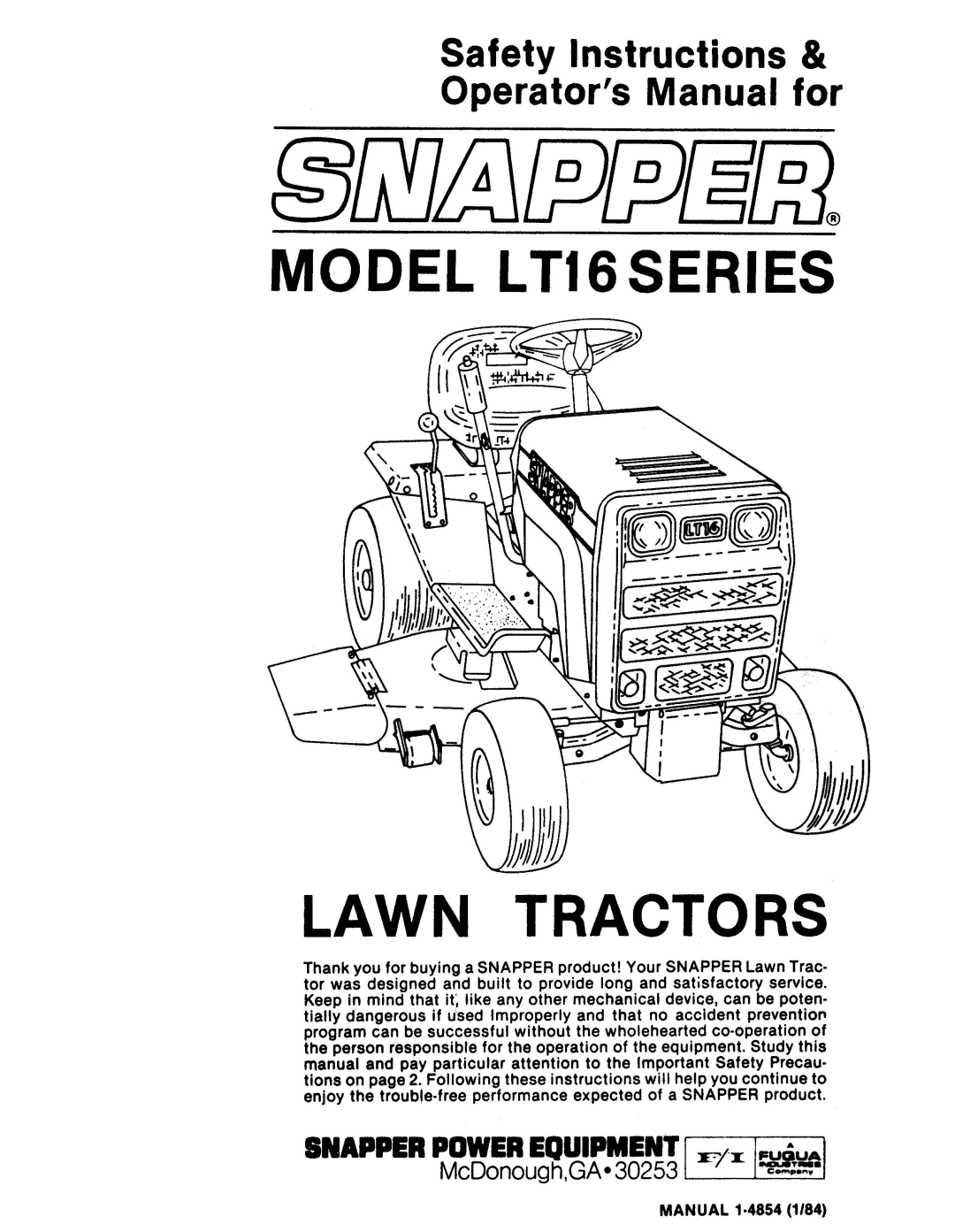 Snapper LT16 manual 