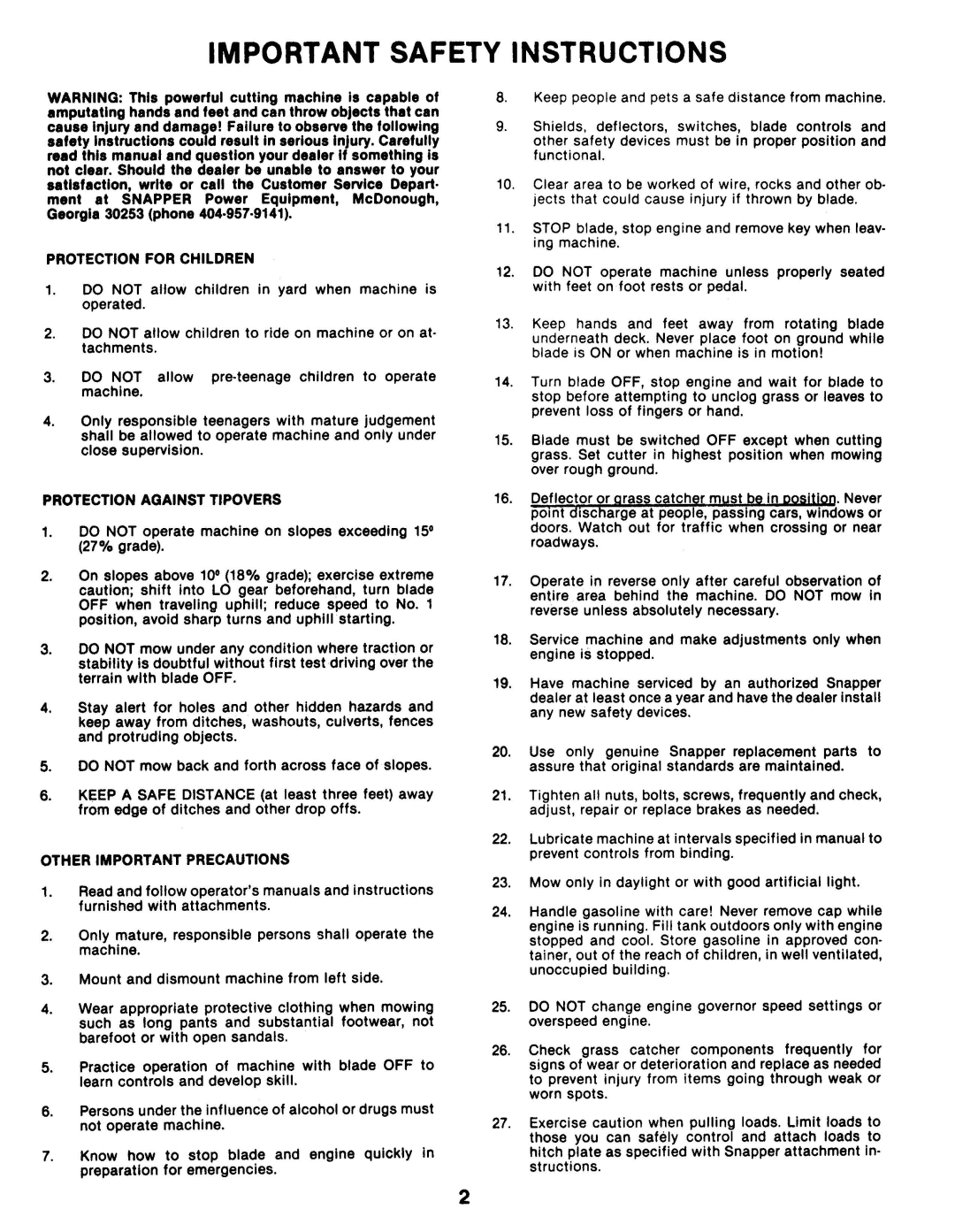 Snapper LT16 manual 