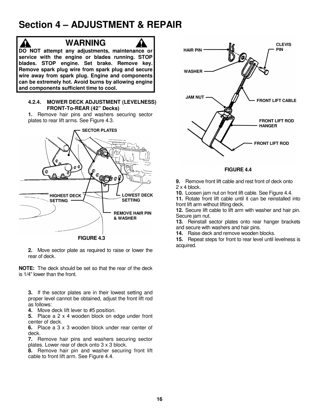 Snapper LT180H48FBV2, LT160H42FBV2 important safety instructions Clevis 