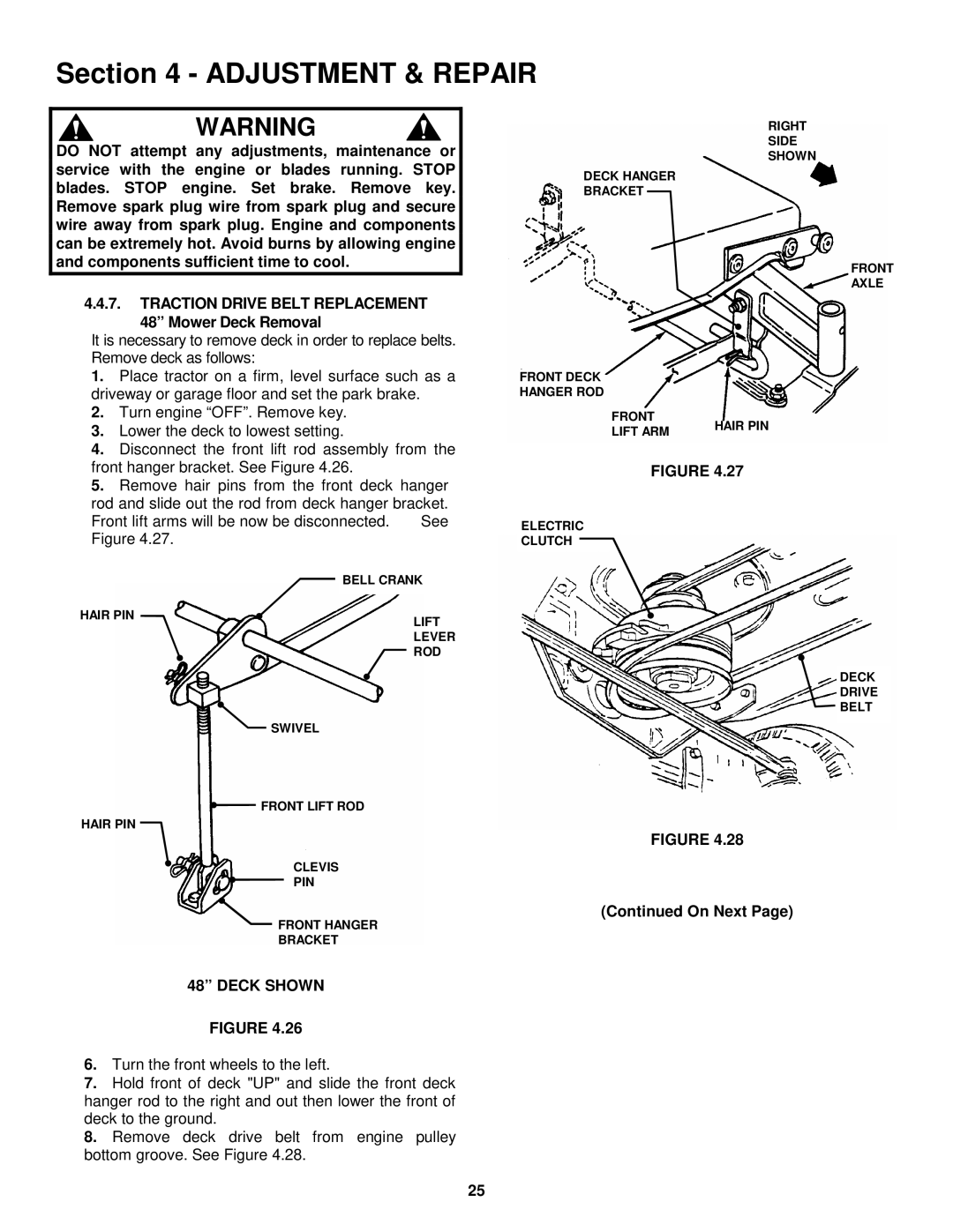 Snapper LT180H48FBV2, LT160H42FBV2 important safety instructions Bell Crank 