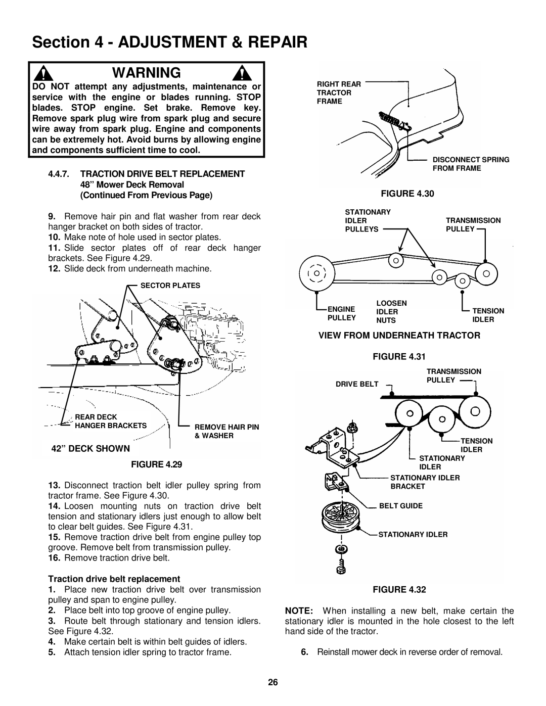 Snapper LT160H42FBV2, LT180H48FBV2 important safety instructions Adjustment & Repair 