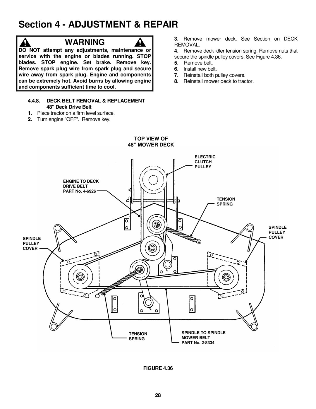 Snapper LT180H48FBV2, LT160H42FBV2 important safety instructions TOP View Mower Deck 