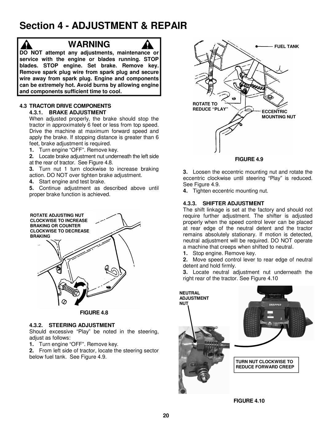 Snapper LT160H42GBV, LT160H42GBV2, LT180H48GBV2, WLT160H42GBV, WLT180H48GBV2 Tractor Drive Components Brake Adjustment 