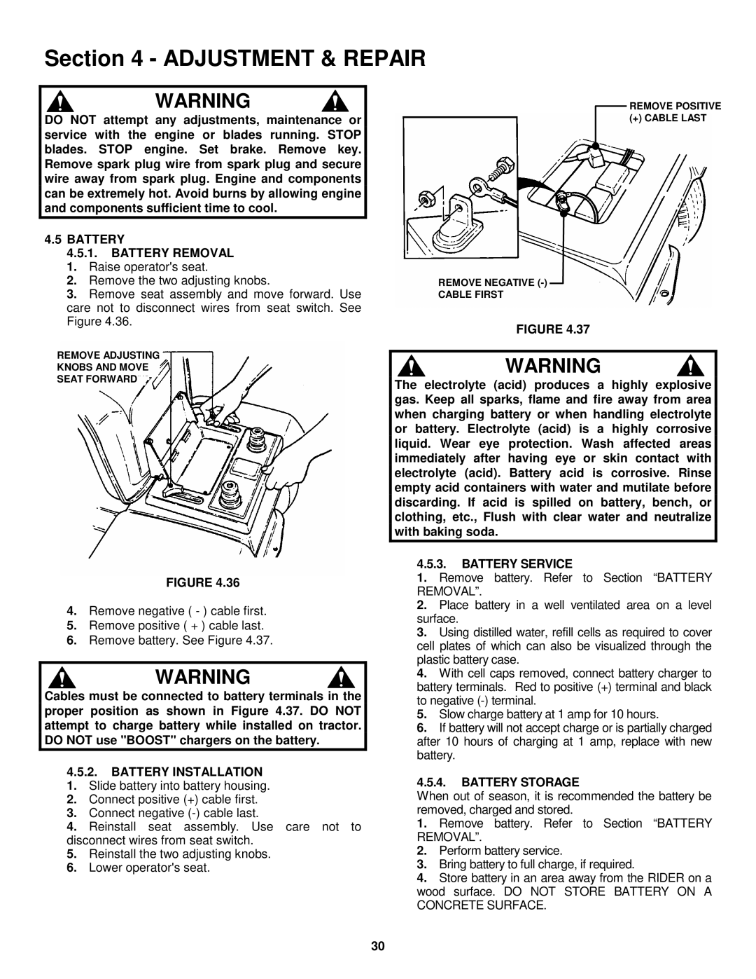 Snapper LT160H42GBV, 2LT160H42GBV2, LT180H48GBV2 Battery Battery Removal, Battery Installation, Battery Service 