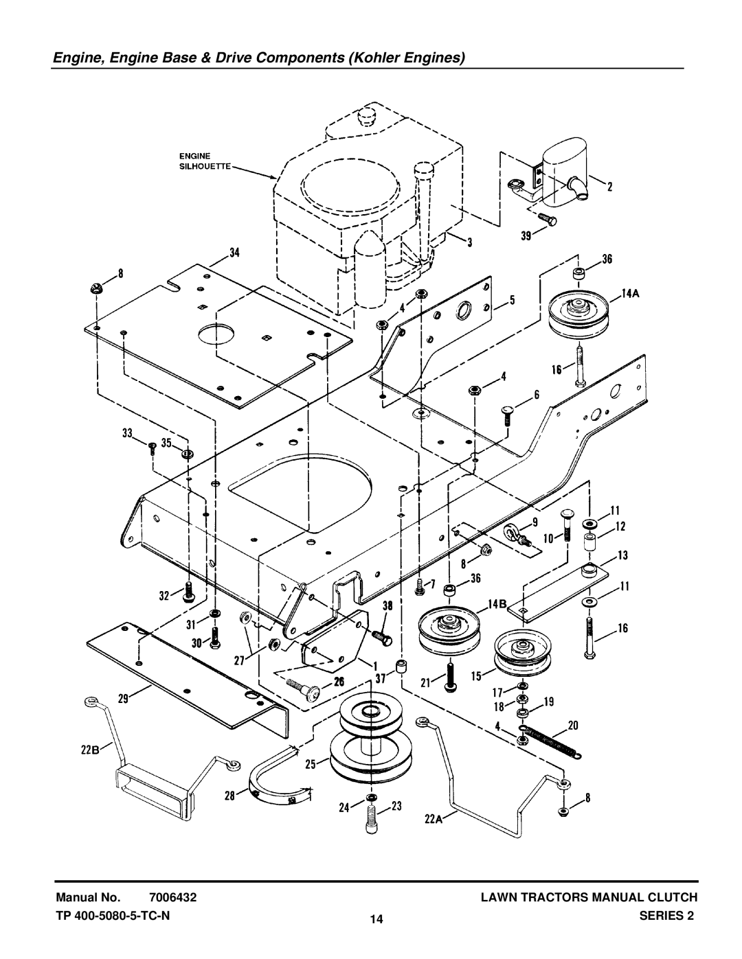 Snapper LT125H382KV, LT160H482BV, ELT160H422BV, LT150H422KV manual Engine, Engine Base & Drive Components Kohler Engines 