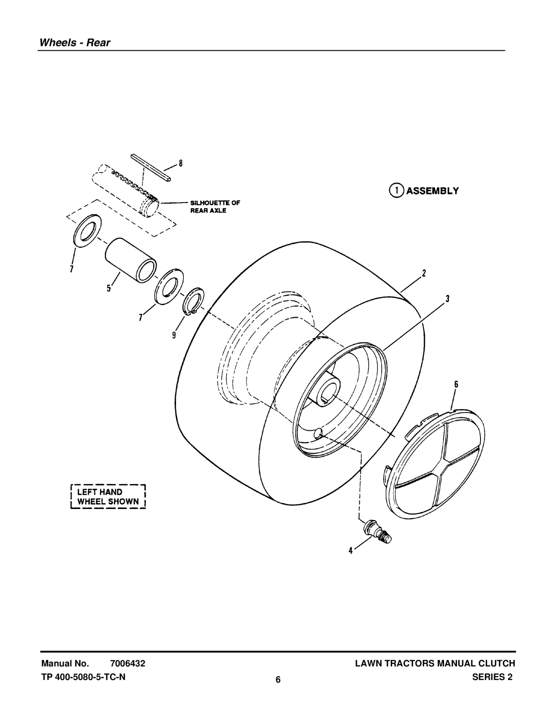 Snapper LT125H382KV, LT160H482BV, ELT160H422BV, LT150H422KV, LT130H382KV, RLT140H422KV manual Wheels Rear 