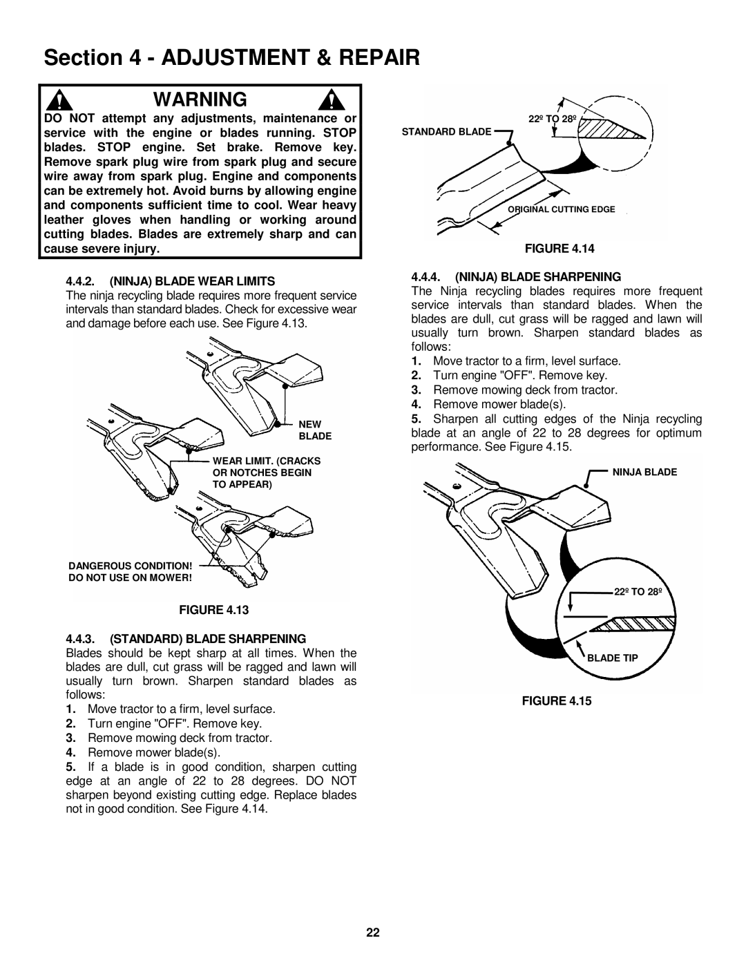 Snapper LT160H48GBV, LT160H42GBV2, LT180H48GBV2, WLT160H42GBV, WLT180H48GBV2 Ninja Blade Wear Limits 