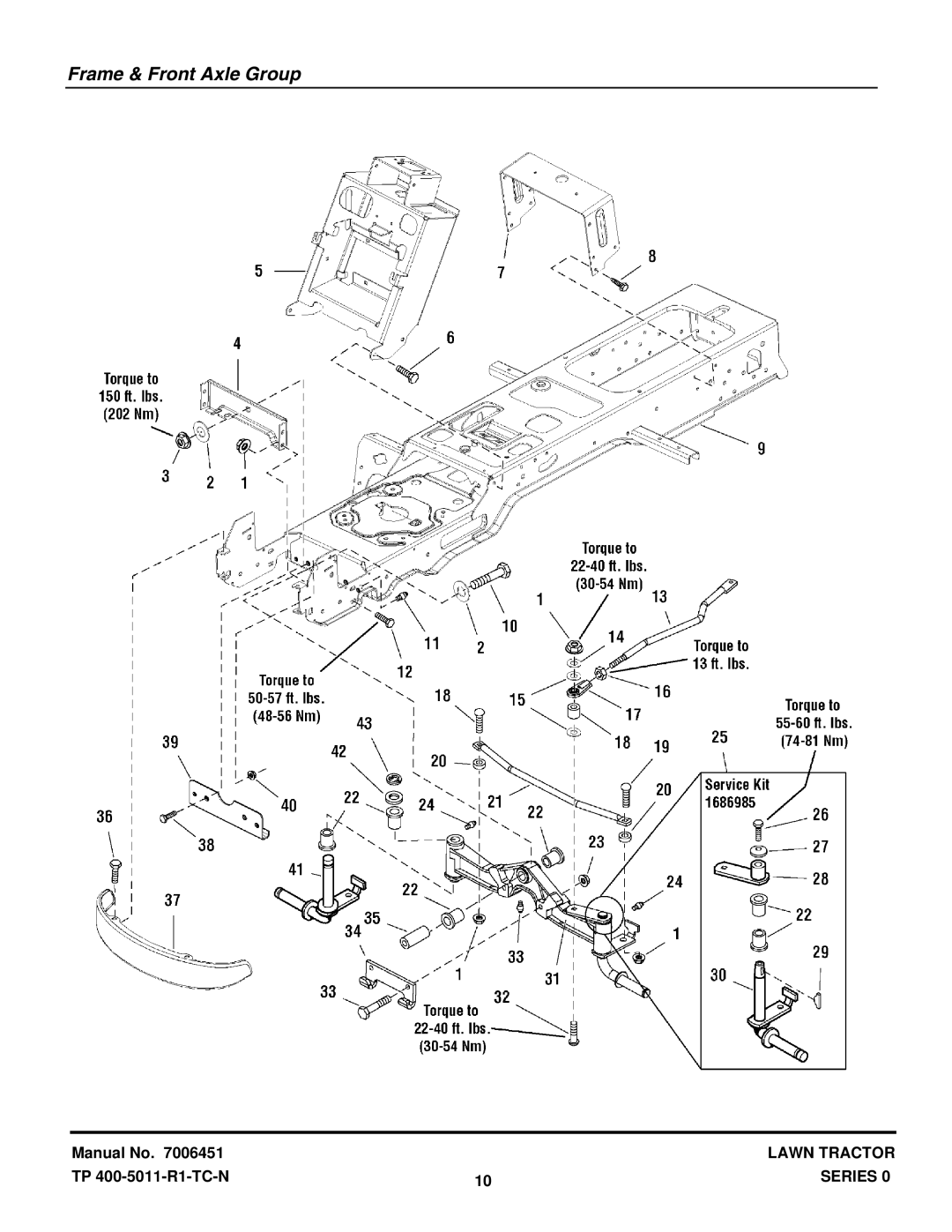 Snapper LT1644 manual Frame & Front Axle Group 