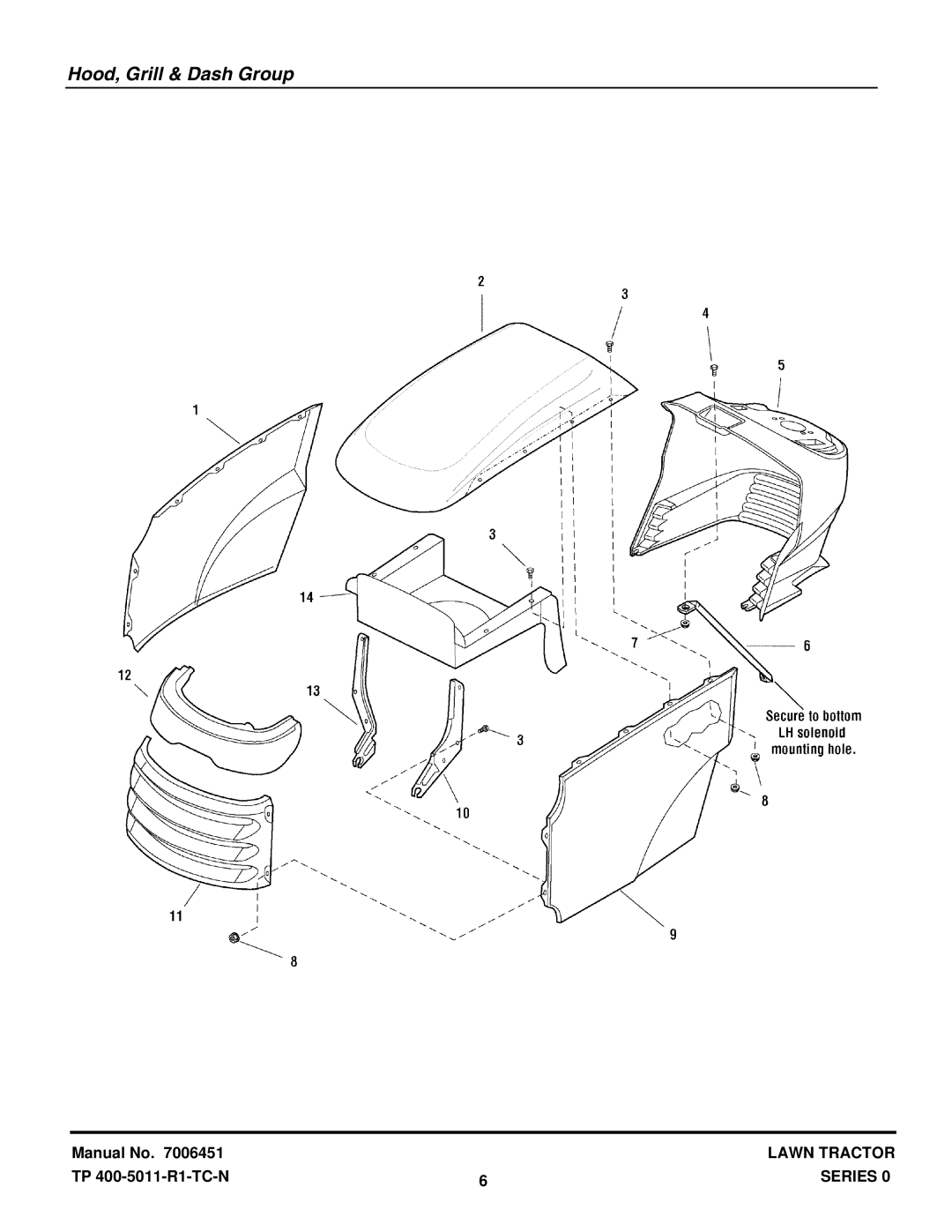 Snapper LT1644 manual Hood, Grill & Dash Group 