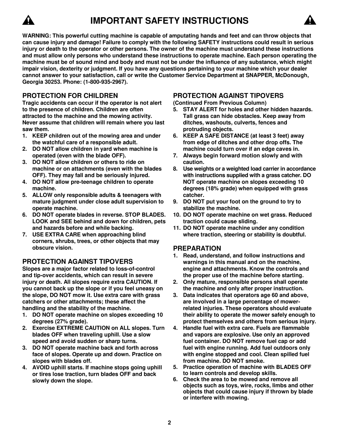 Snapper ELT145H33HBV, LT180H33IBV, LT180H38IBV, LT150H38IBV, LT150H38HKV, LT150H33IBV Important Safety Instructions 