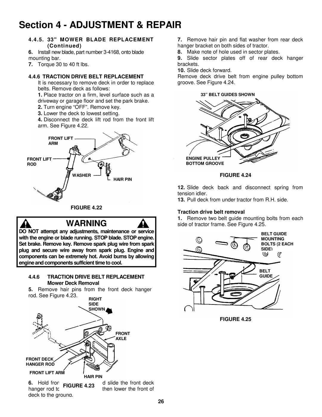 Snapper LT145H38HBV, LT180H33IBV Mower Blade Replacement, Traction Drive Belt Replacement, Traction drive belt removal 