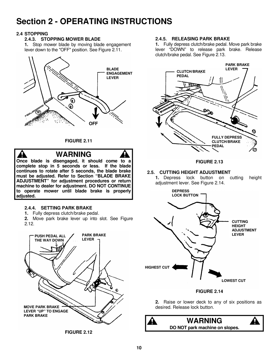 Snapper LT180H38 IBV Stopping Stopping Mower Blade, Releasing Park Brake, Setting Park Brake, Cutting Height Adjustment 