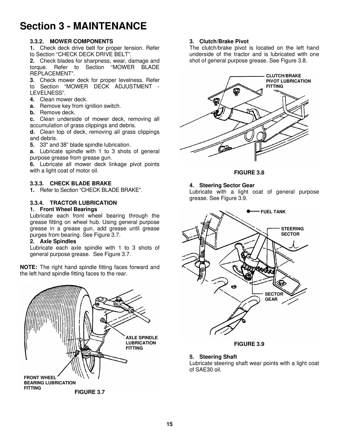 Snapper LT180H33 IBV, LT180H38 IBV important safety instructions Mower Components, Tractor Lubrication 