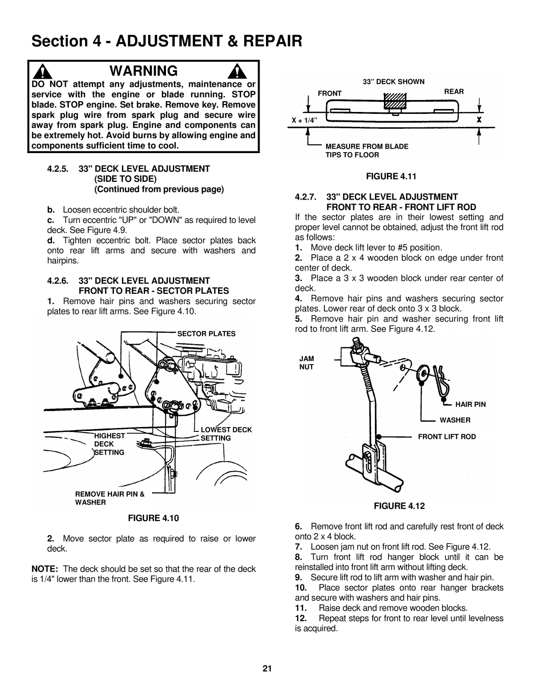 Snapper LT180H33 IBV Deck Level Adjustment Side to Side, From previous, Deck Level Adjustment Front to Rear Sector Plates 