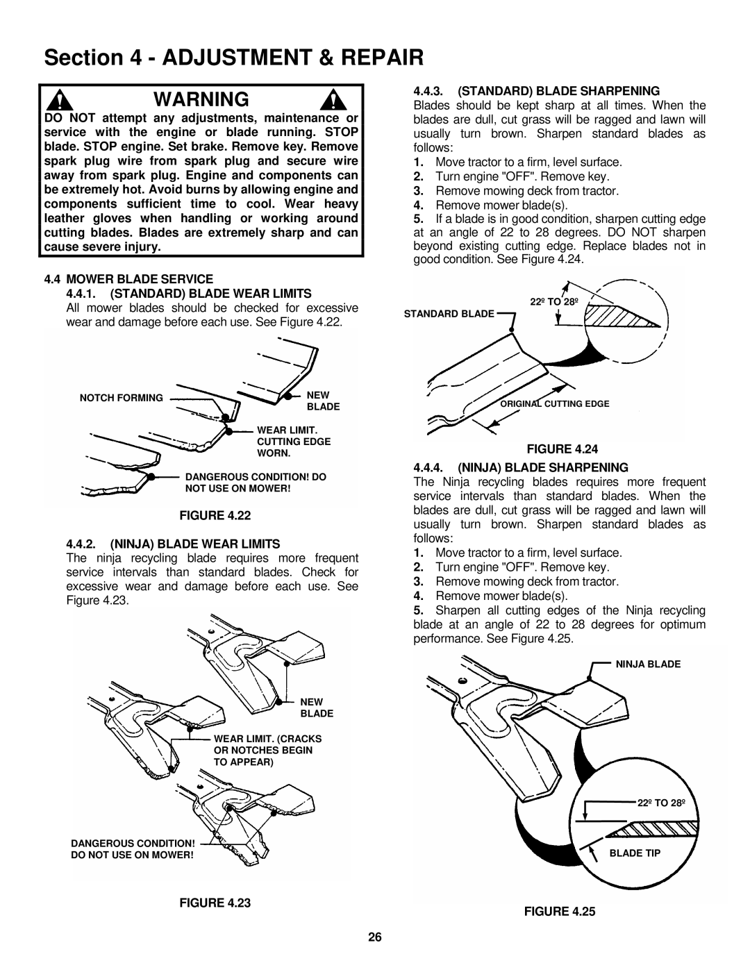 Snapper LT180H38 IBV Mower Blade Service Standard Blade Wear Limits, Ninja Blade Wear Limits, Standard Blade Sharpening 