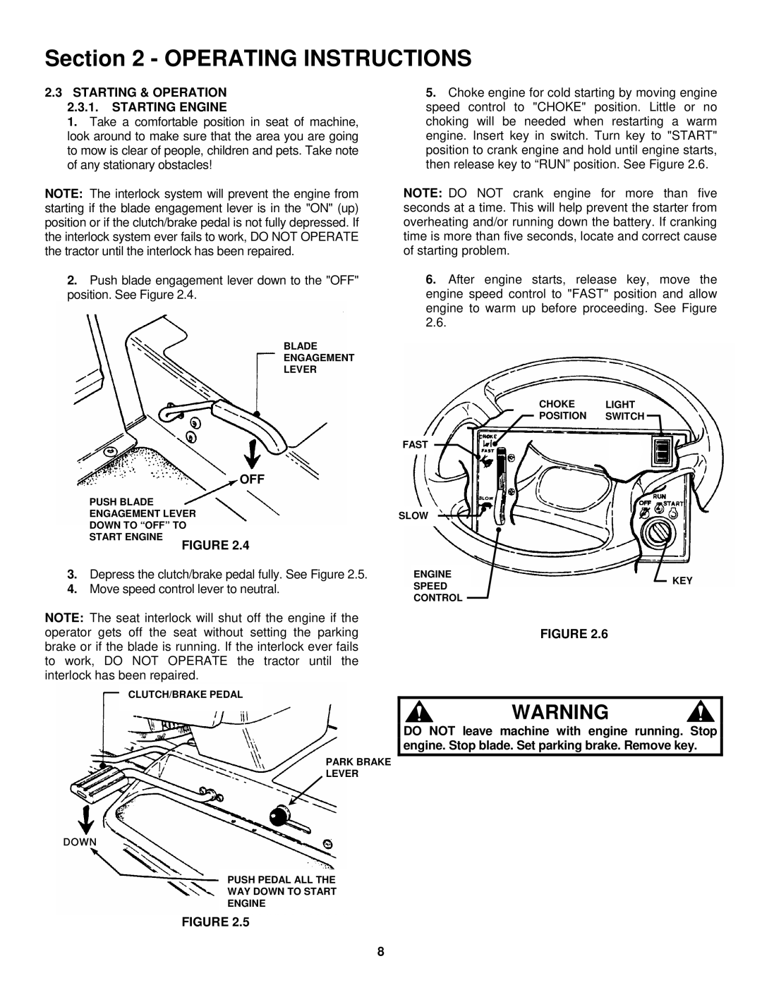 Snapper LT180H38 IBV, LT180H33 IBV important safety instructions Starting & Operation Starting Engine, Off 