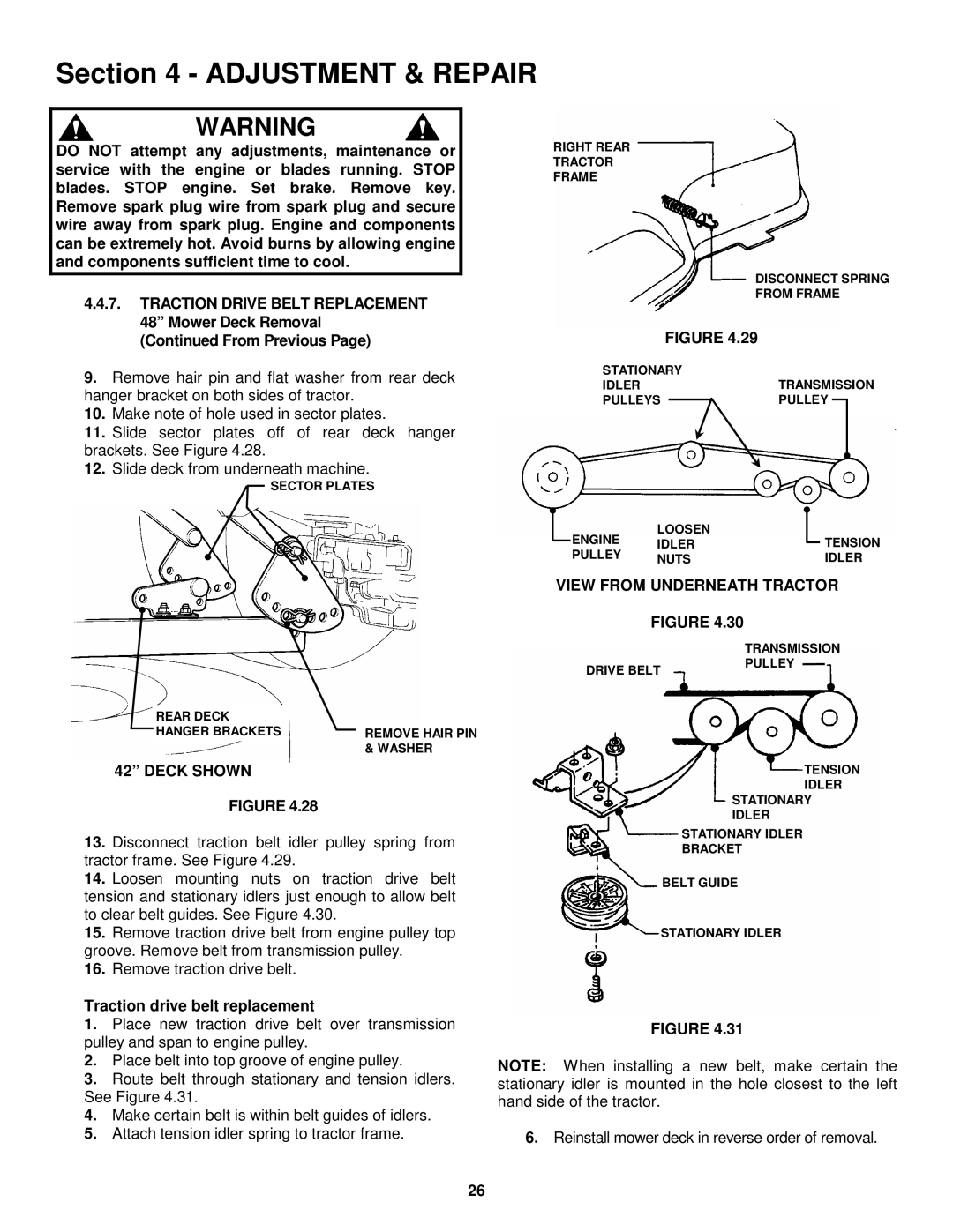 Snapper LT180H42IBV2, WLT180H42IBV2, LT200H48IBV2, WLT200H48IBV2 important safety instructions Adjustment & Repair 