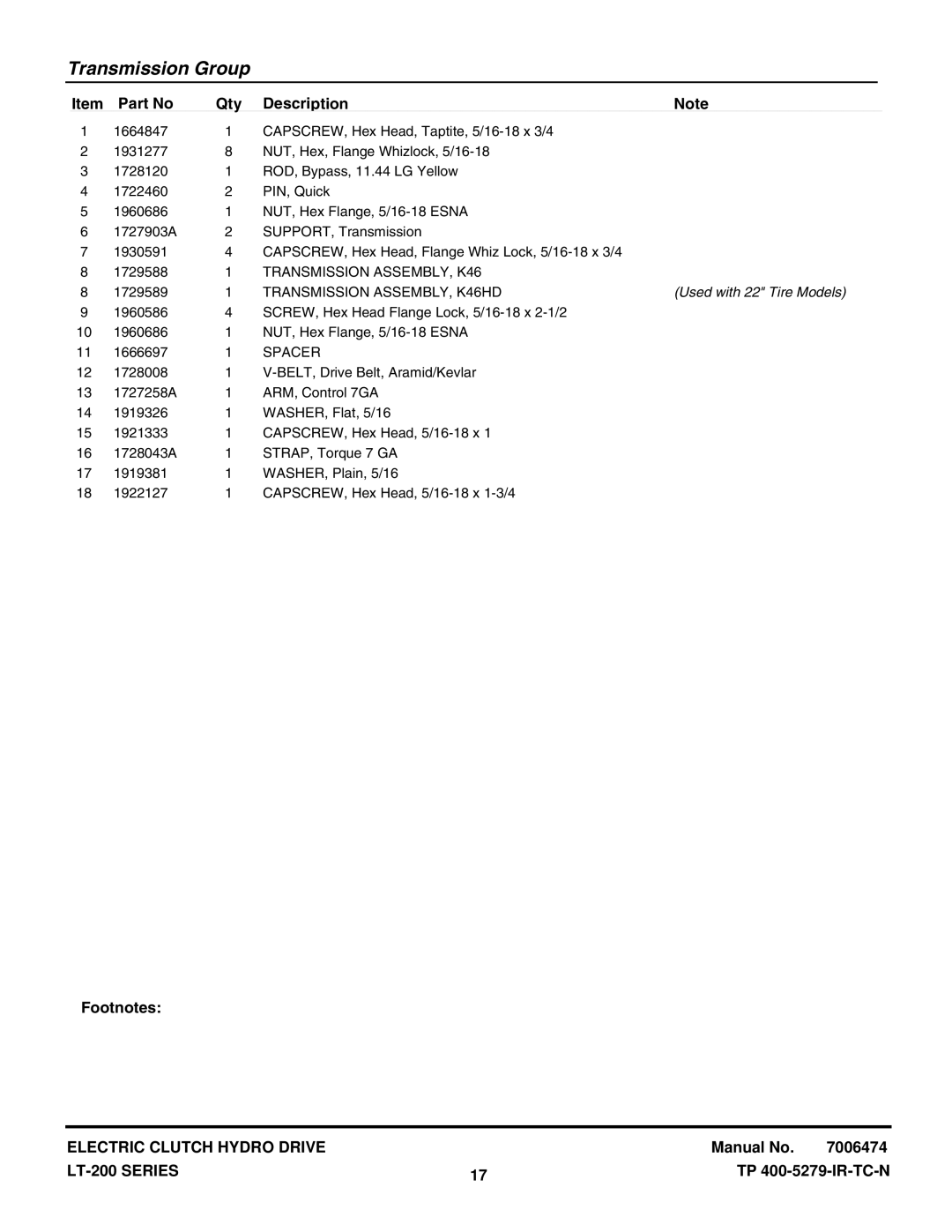 Snapper ELT18538, LT18538 (2690577), ELT2044 (2690594) Transmission ASSEMBLY, K46HD, Used with 22 Tire Models, Spacer 