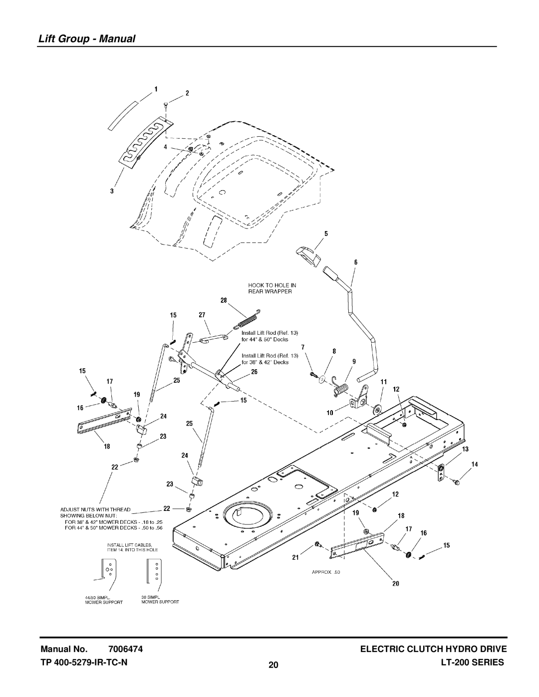 Snapper ELT18538 (2690593), LT18538 (2690577), ELT2044 (2690594), ELT18538 (2690685), ELT2044 (2690689) Lift Group Manual 