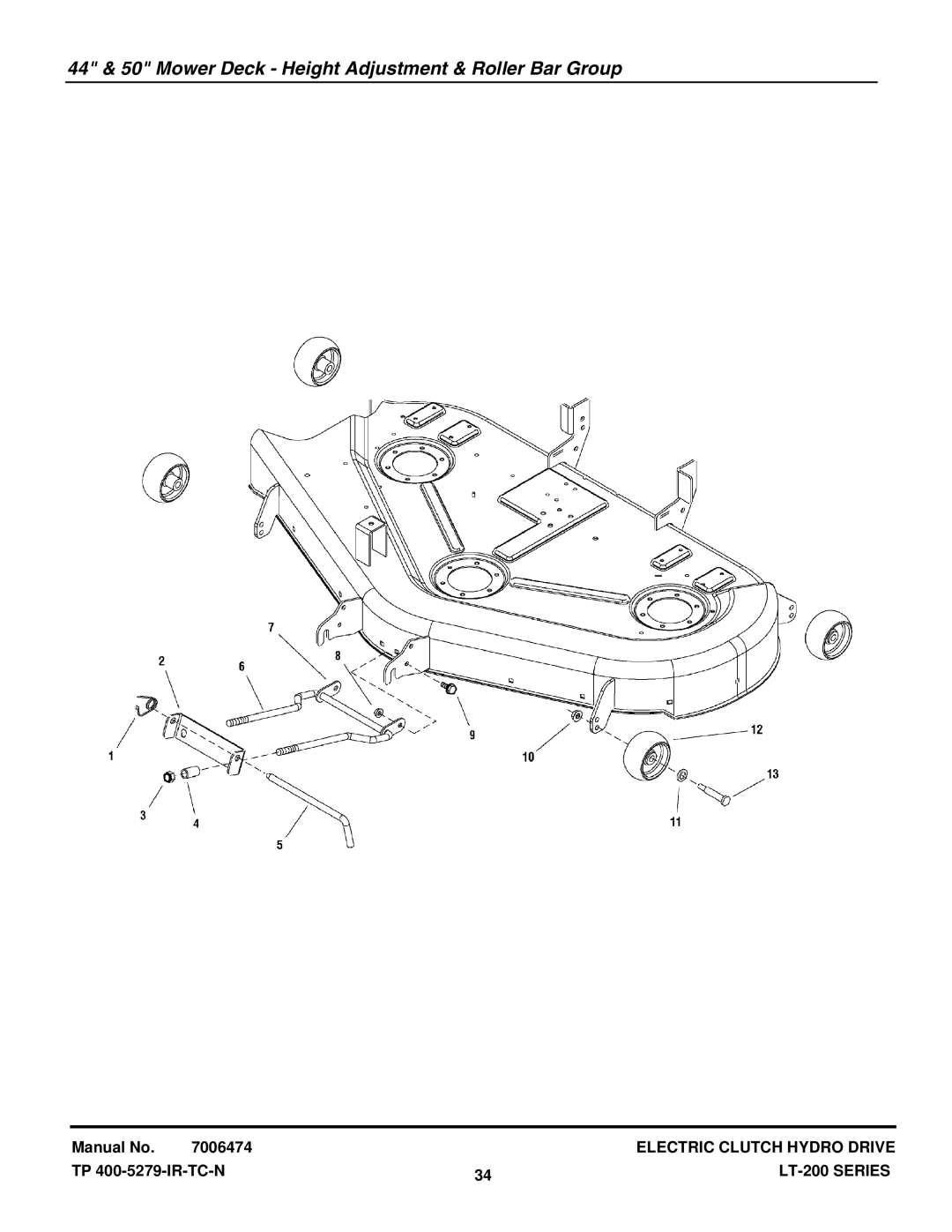 Snapper ELT2044 (2690689), LT18538 (2690577), ELT2044 (2690594) 44 & 50 Mower Deck Height Adjustment & Roller Bar Group 