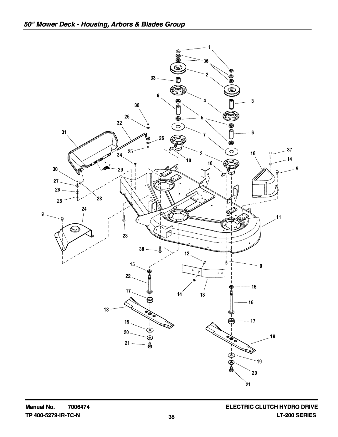 Snapper ELT18538 (2690593) Mower Deck - Housing, Arbors & Blades Group, Manual No, 7006474, Electric Clutch Hydro Drive 