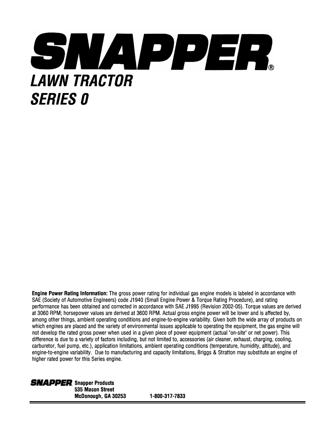 Snapper LT195420, LT23460, LT24520, SLT23460, SLT24520, CLT23460, CLT24520 Lawn Tractor Series, Snapper Products 