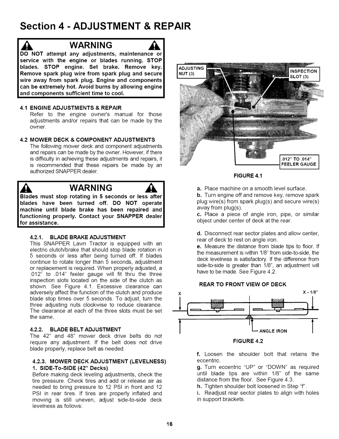 Snapper LT200H481BV2 Engine Adjustments & Repair, Mower Deck & Component Adjustments, 1, Blade Brake Adjustment 