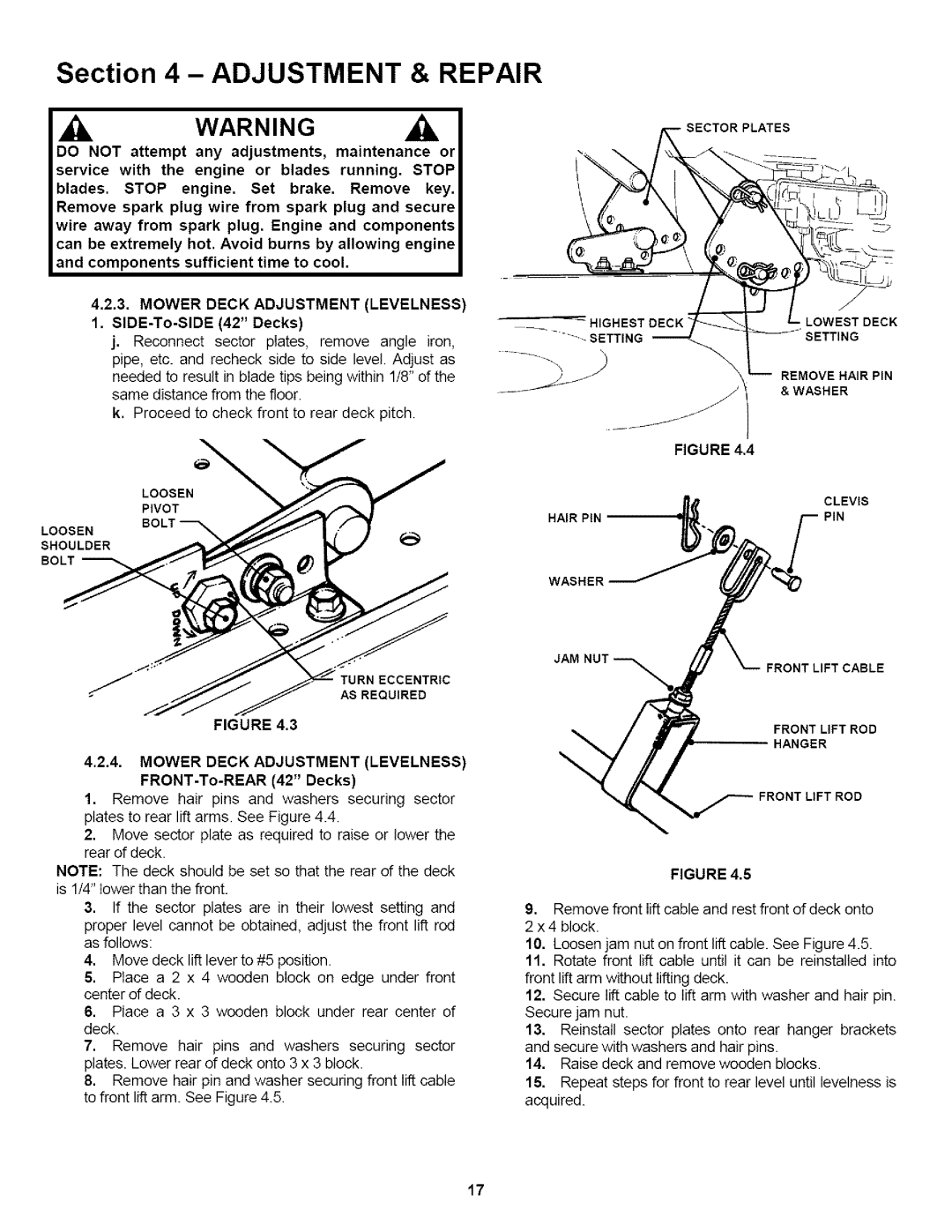 Snapper WLT180H421BV2, WLT200H481BV2 Mower Deck Adjustment Levelness, FRONT-To-REAR 42 Decks 