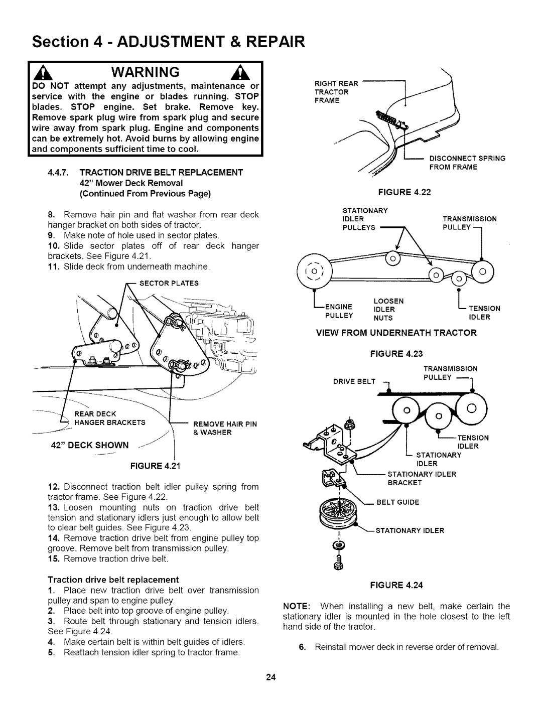 Snapper WLT180H421BV2, WLT200H481BV2 important safety instructions View from Underneath Tractor 