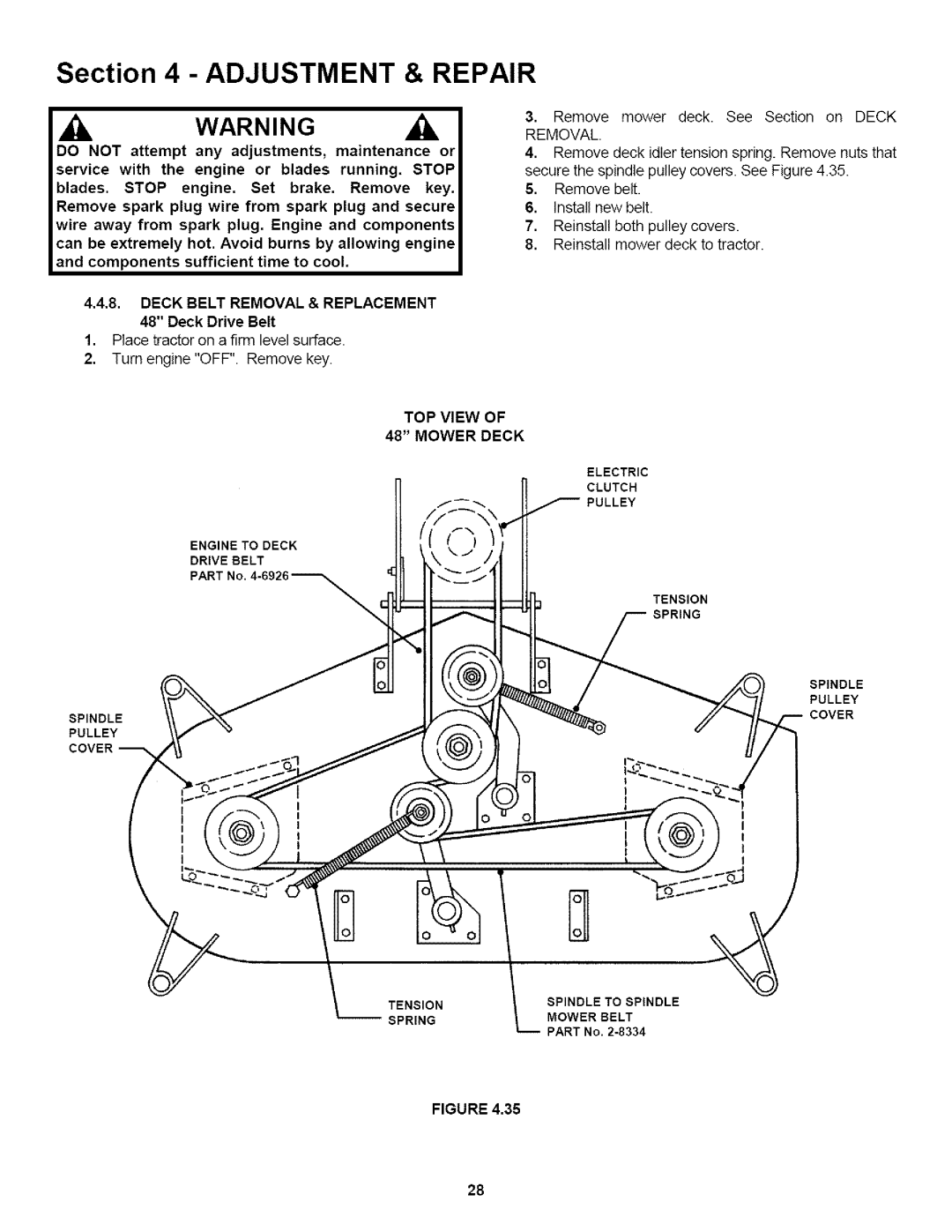 Snapper WLT180H421BV2, WLT200H481BV2 important safety instructions TOP View Mower Deck 