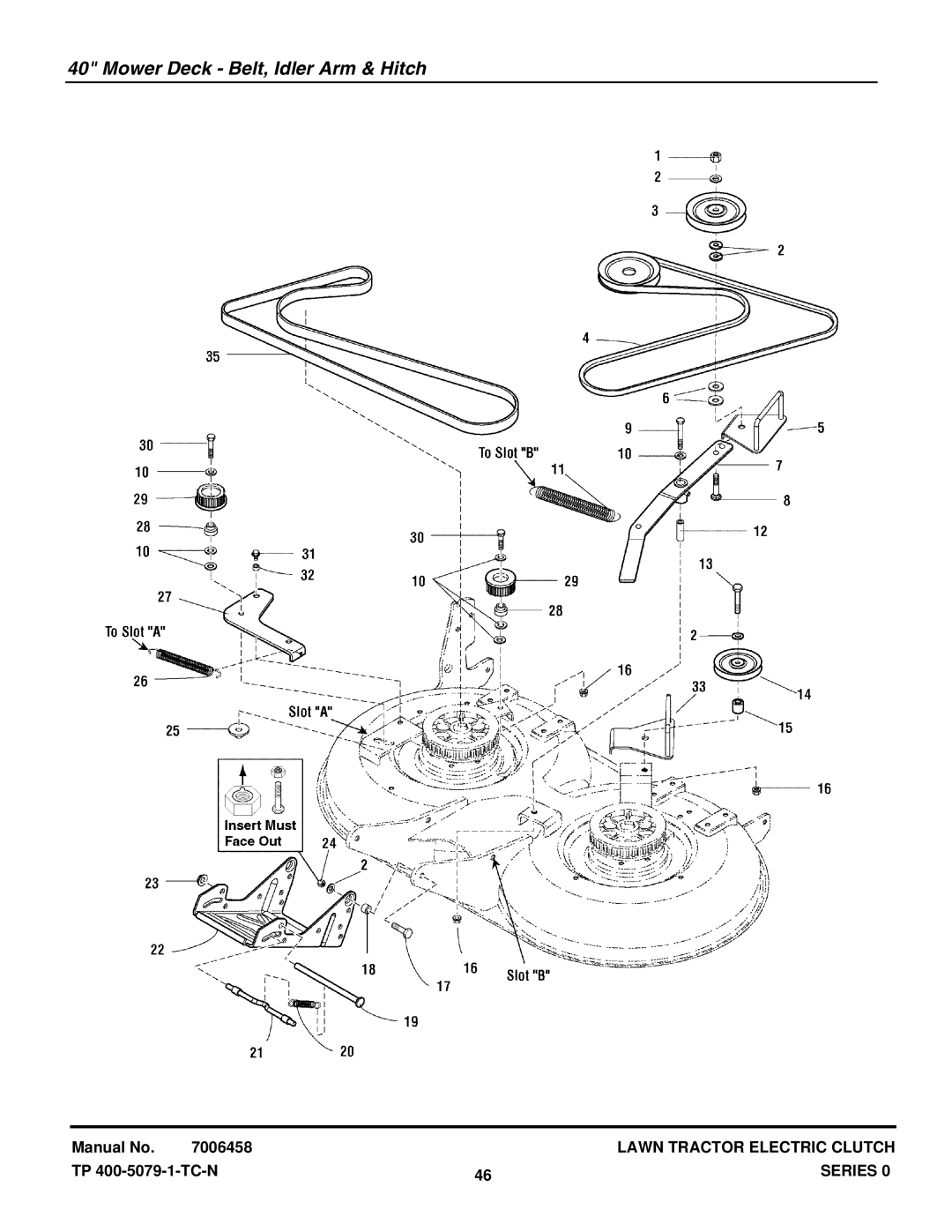 Snapper LT20440 (2690283), LT2040 (2690500), LT18400 (2690404), LT1840 (1694808) manual Mower Deck Belt, Idler Arm & Hitch 