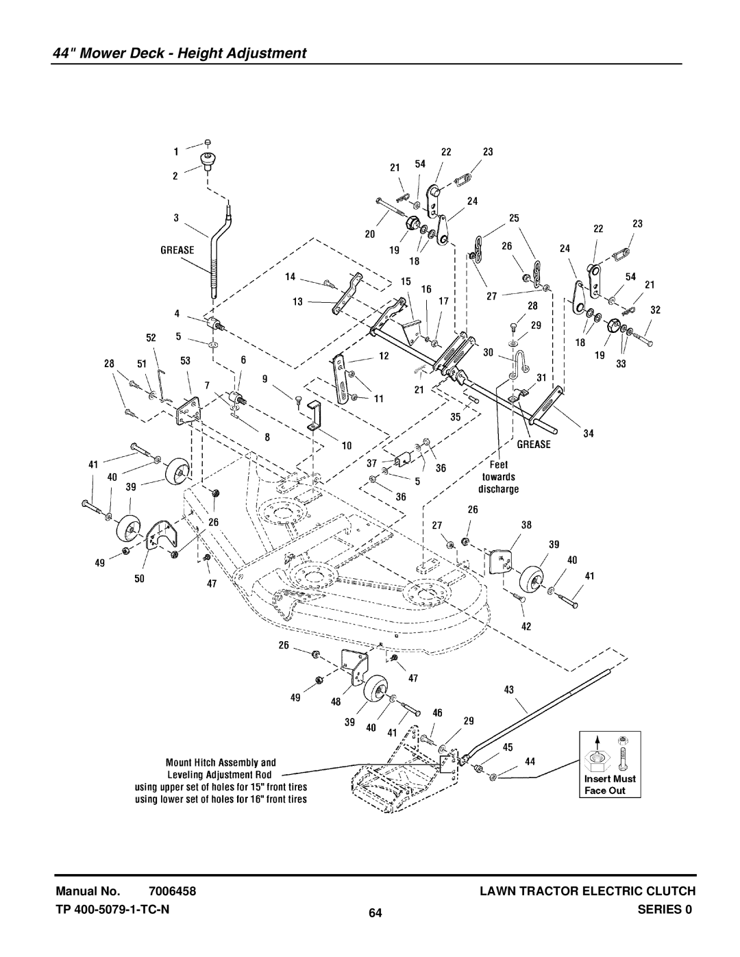 Snapper YT2050 (1694637), LT2040 (2690500), LT20440 (2690283), LT18400 (2690404) manual Mower Deck Height Adjustment 