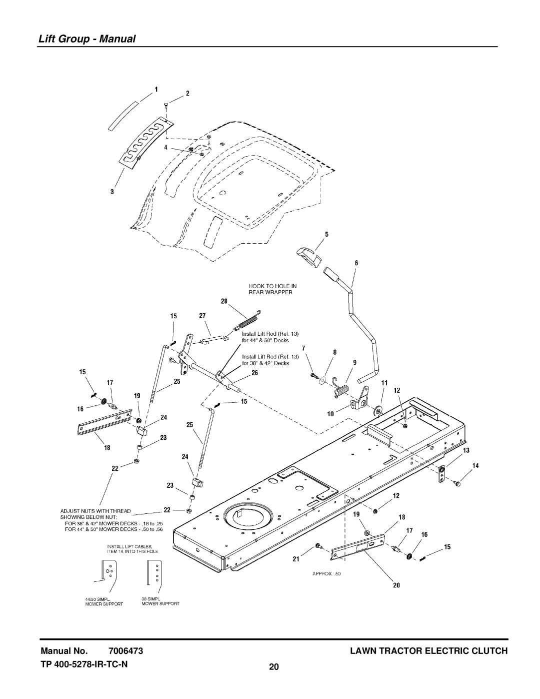 Snapper LT2044 (2690714) manual Lift Group Manual 