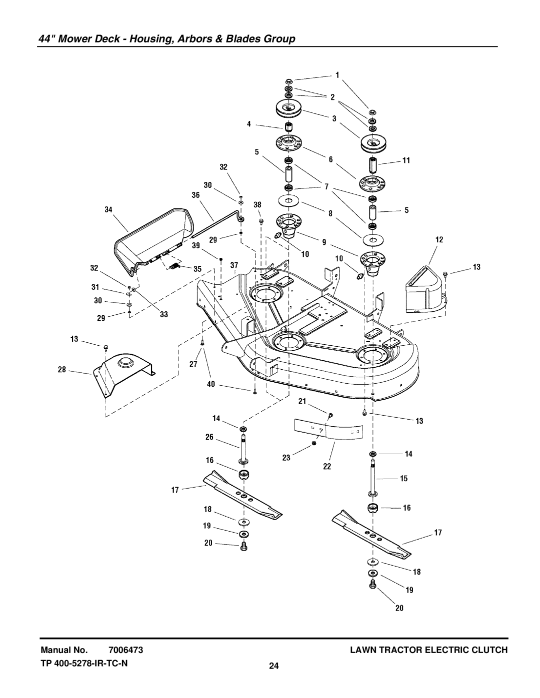 Snapper LT2044 (2690714) manual Mower Deck Housing, Arbors & Blades Group 