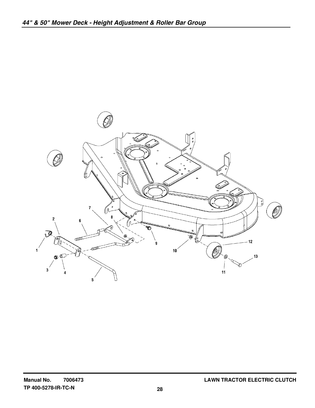 Snapper LT2044 (2690714) manual 44 & 50 Mower Deck Height Adjustment & Roller Bar Group 