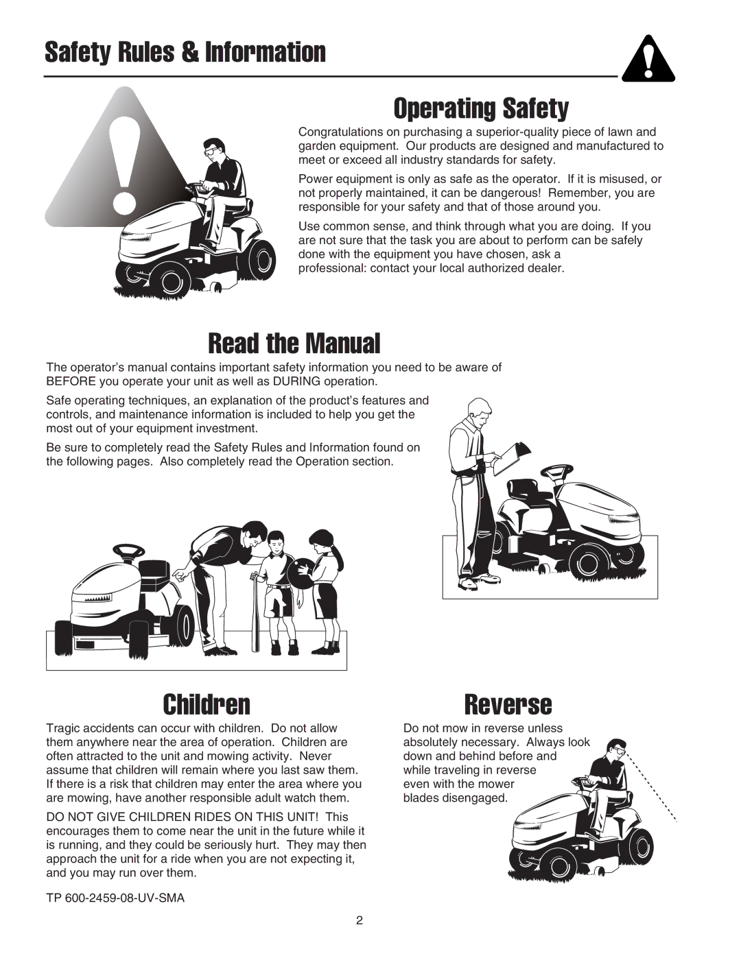 Snapper LT2044 manual Safety Rules & Information Operating Safety 