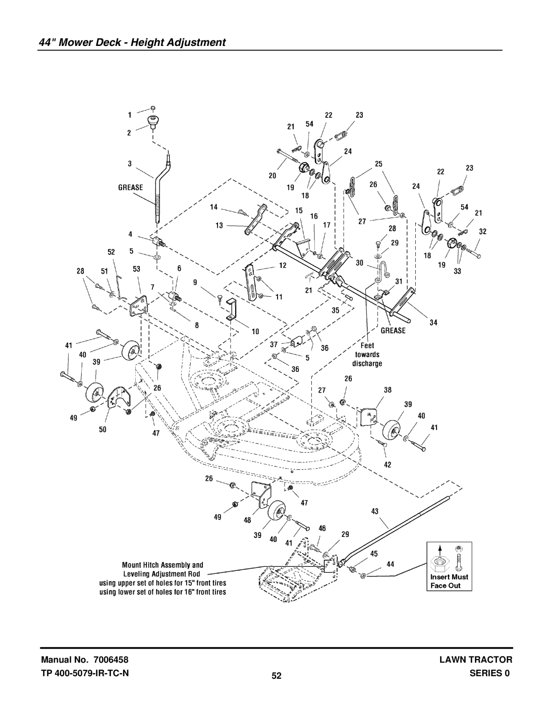 Snapper LT20440, LT18400 manual Mower Deck Height Adjustment 