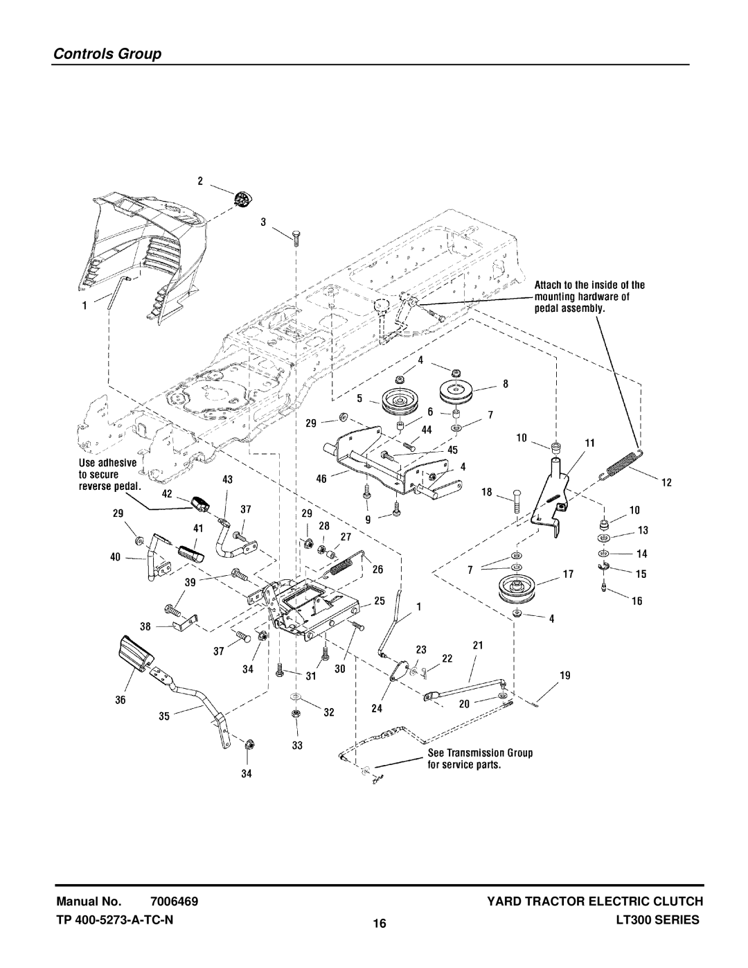 Snapper LT300 manual Controls Group 