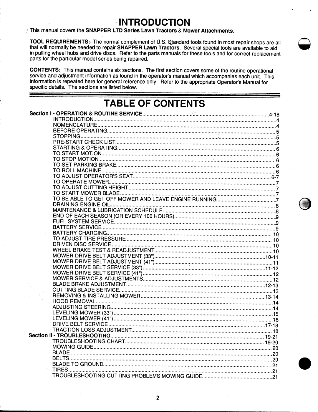 Snapper LTD Series 0 manual 