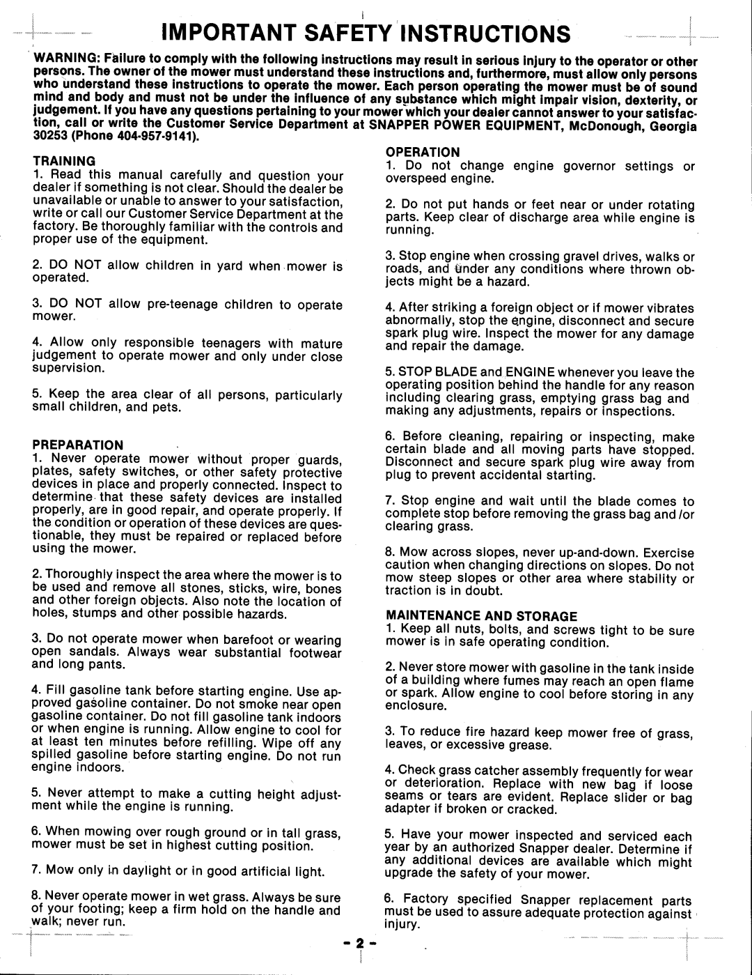 Snapper LW307T, LW307-2 manual 