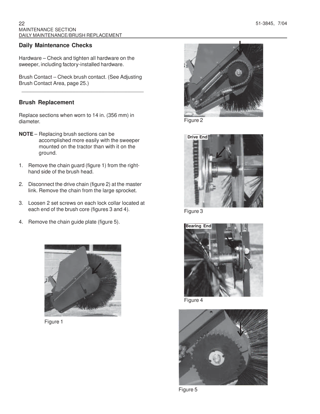 Snapper M26 Series, 151-3845 manual Daily Maintenance Checks, Brush Replacement 