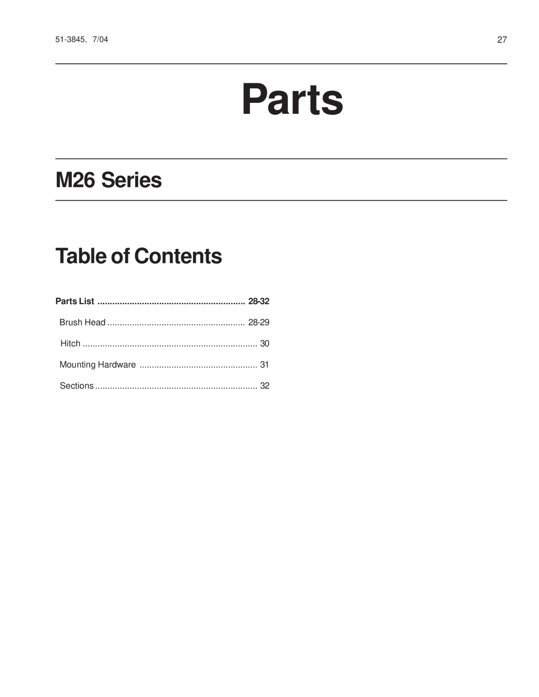 Snapper 151-3845, M26 Series manual Parts 