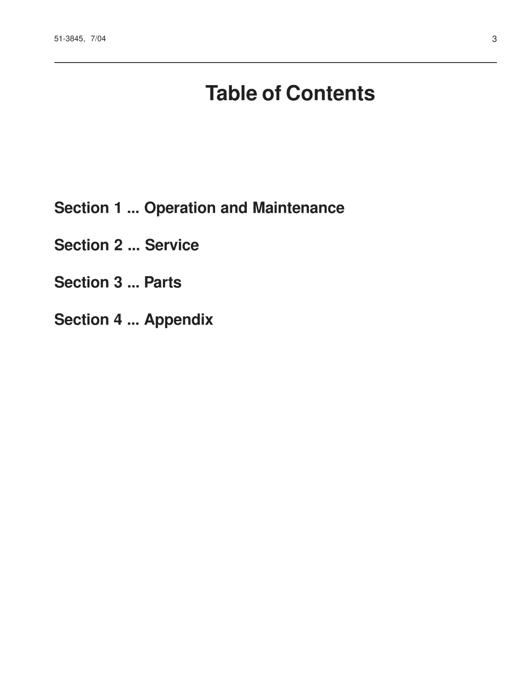 Snapper 151-3845, M26 Series manual Table of Contents 