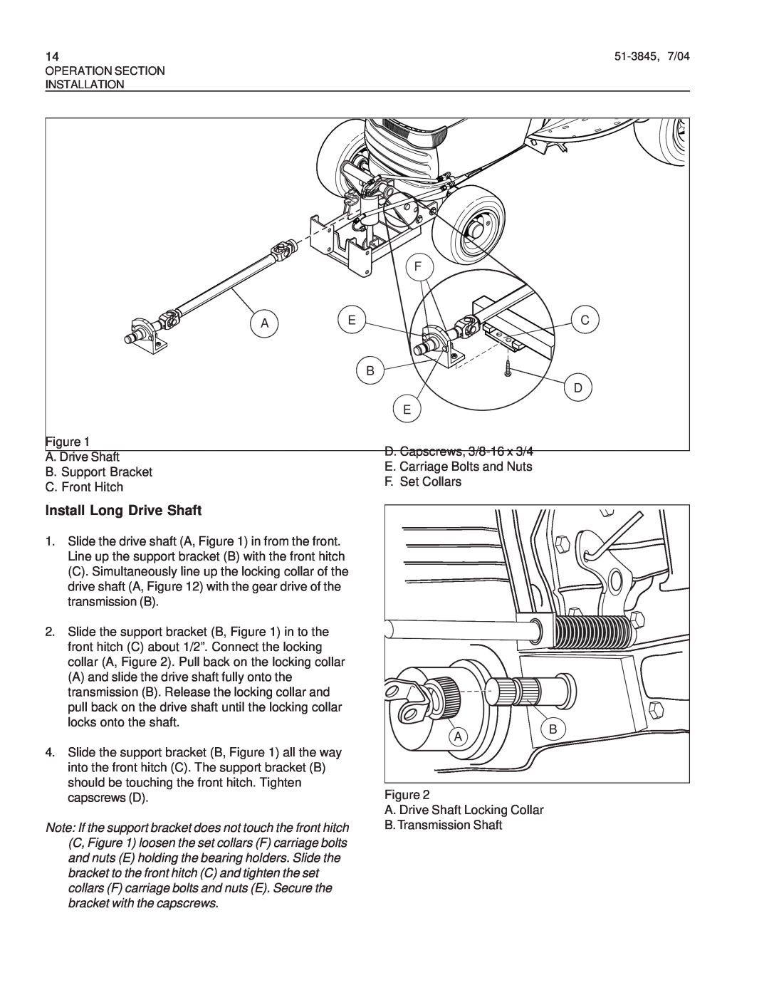 Snapper M26 Series, 151-3845 manual Install Long Drive Shaft 