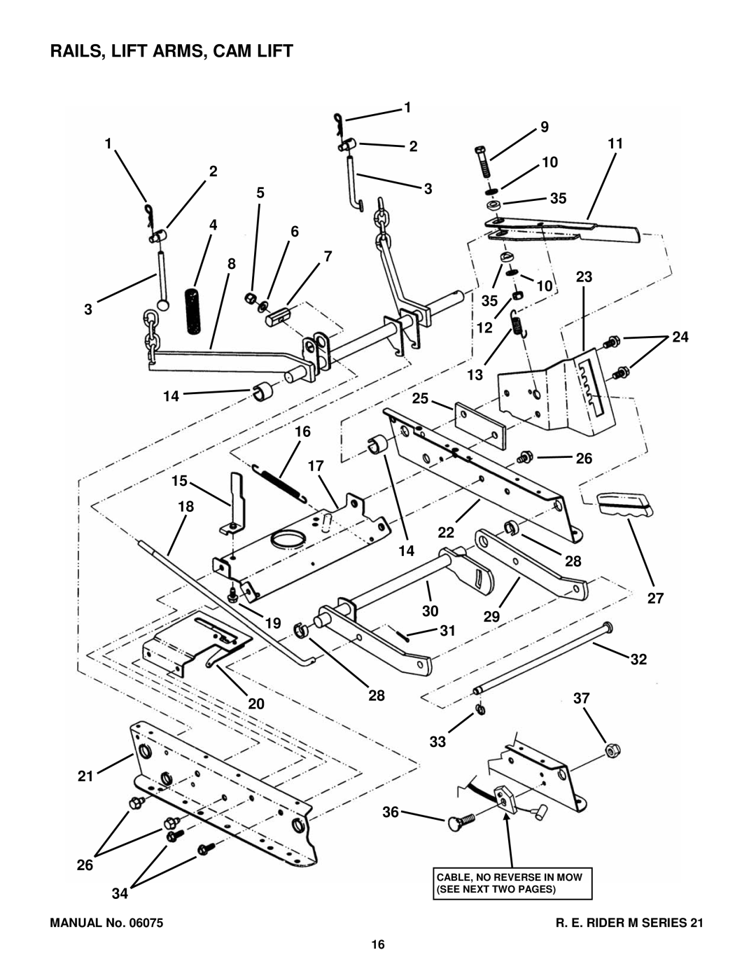 Snapper WM301021BE, M300921B, EM281021BE, EM250821BE, WM280921B manual RAILS, Lift ARMS, CAM Lift 