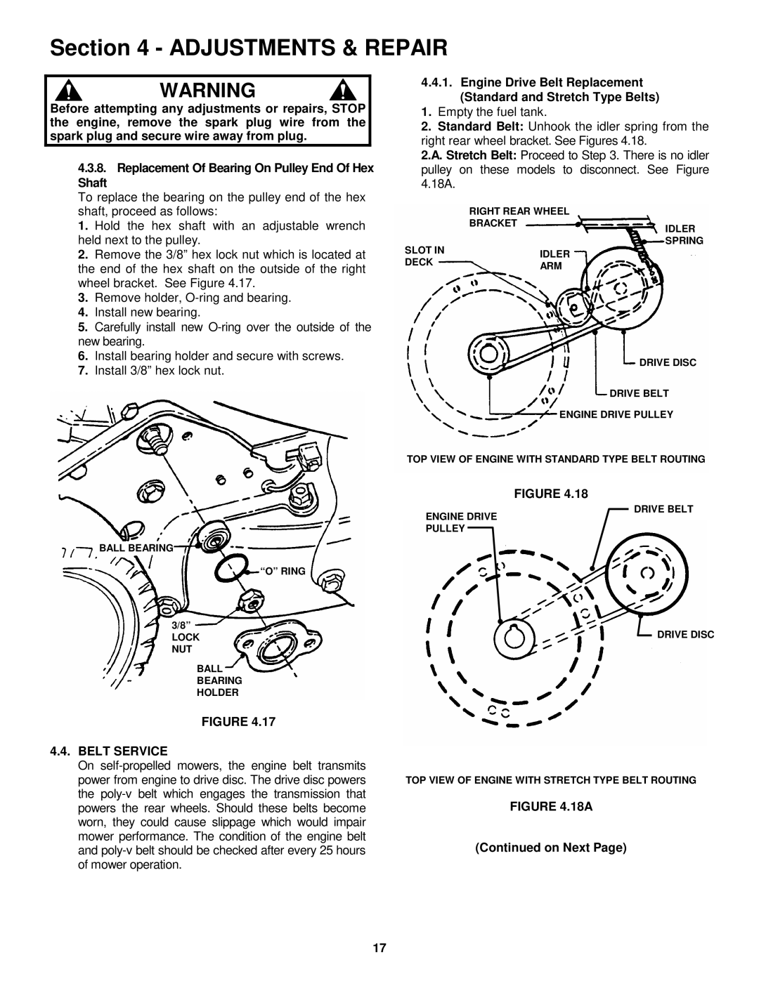 Snapper EMRP215014B, MCR5215014KWV, MCRP215014KWV, MRP218014T, MR5014B important safety instructions Belt Service, 18A 