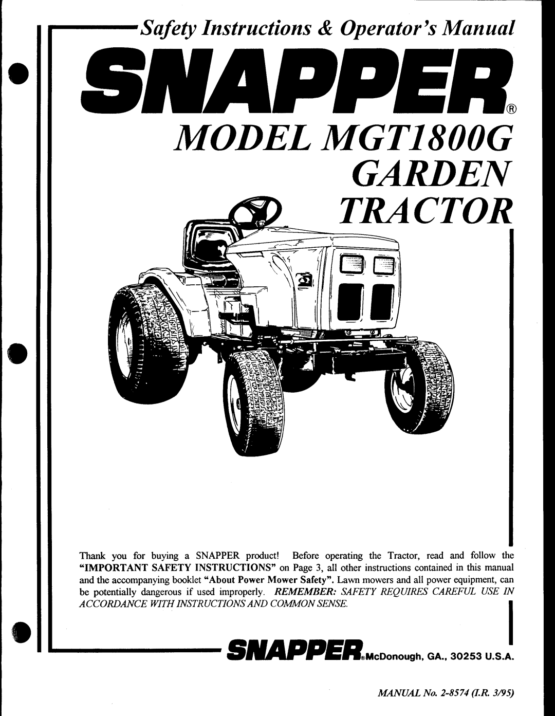 Snapper MGt1800G manual 